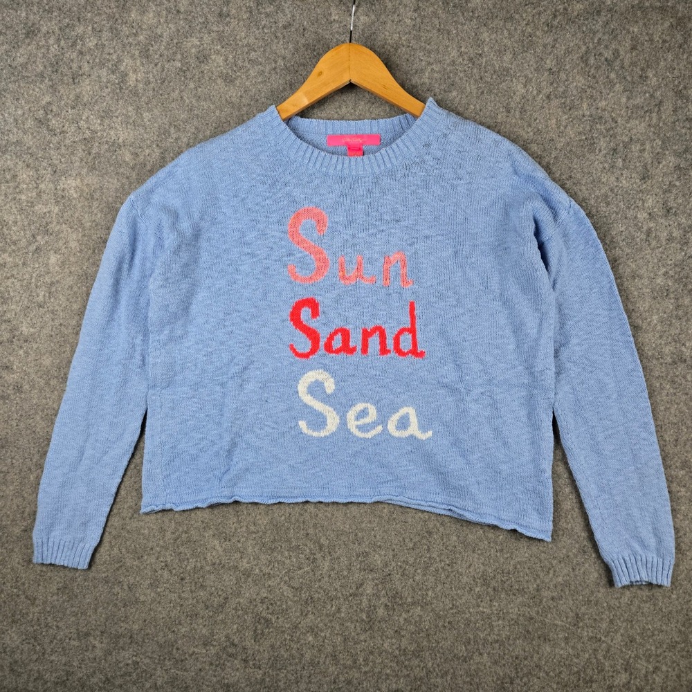 Lilly Pulitzer Pippy Sweater Womens Small Blue Sun Sand Sea Beach Coastal Knit